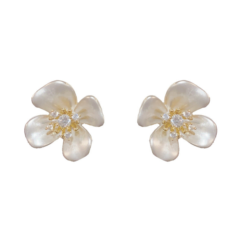 14K Gold-Plated White Metal Flower Stud Earrings -Elegant &Chic Design