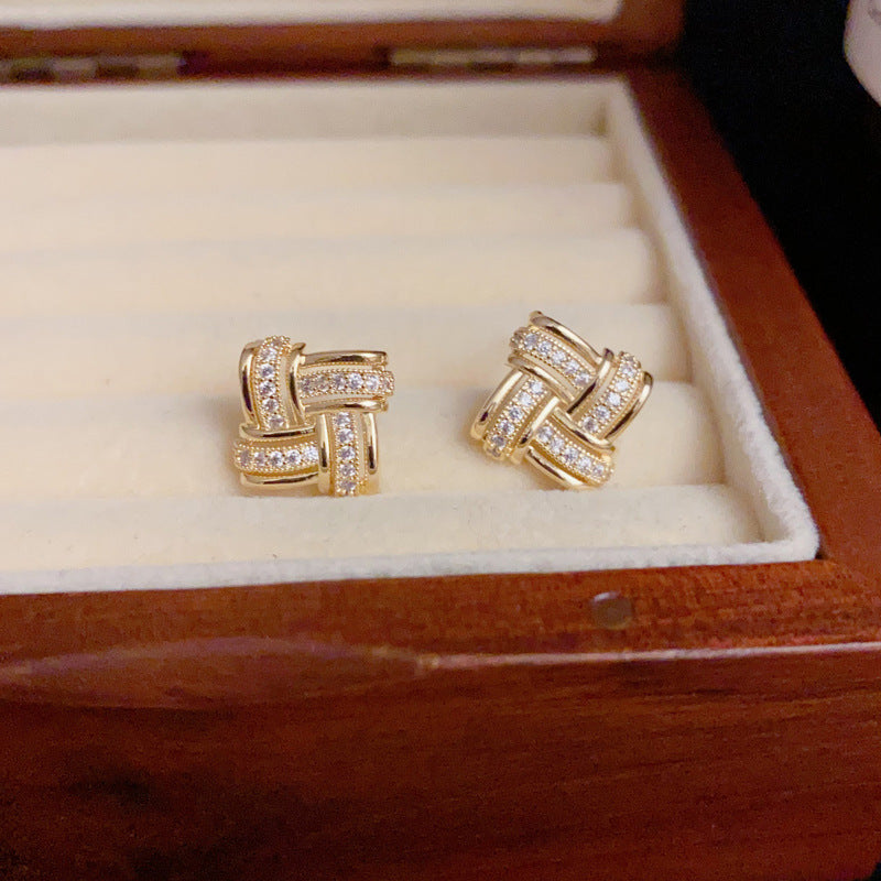 14K Gold-Plated Diamond-Shaped Zircon Stud Earrings – Minimalist Chic