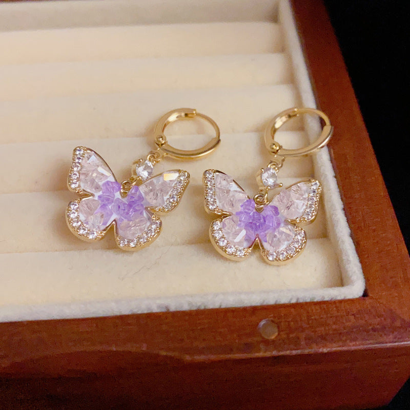 14K Gold Green Zircon Butterfly Drop Earrings- Chic Elegance Design