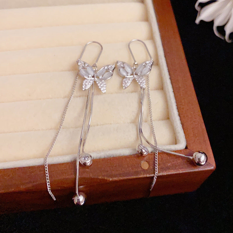 Elegant Zircon Butterfly Tassel Ear Thread Earrings – Animal Design