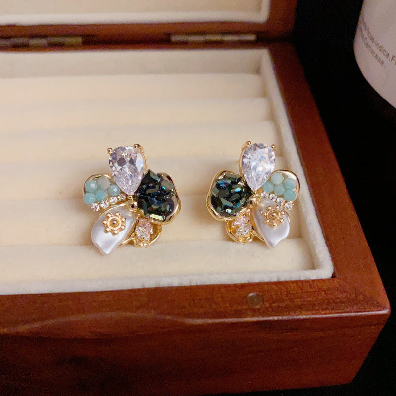 14K Gold-Plated Handmade Floral Stud Earrings - Elegant & Chic Design