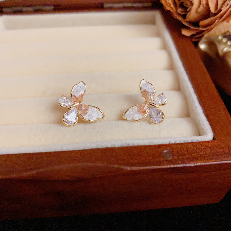 14K Gold Pink Gradient Butterfly Stud Earrings – S925 Silver Needle