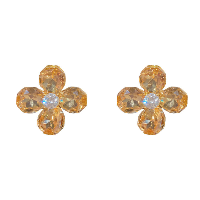 14K Gold-Plated Champagne Flower Petal Earrings - Elegant & Minimalist