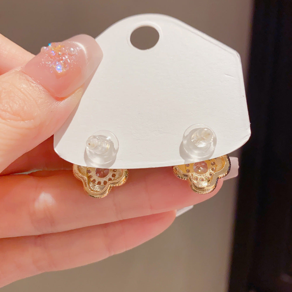 Eaioncol Four Leaf Clover CZ Stud Earrings Gold