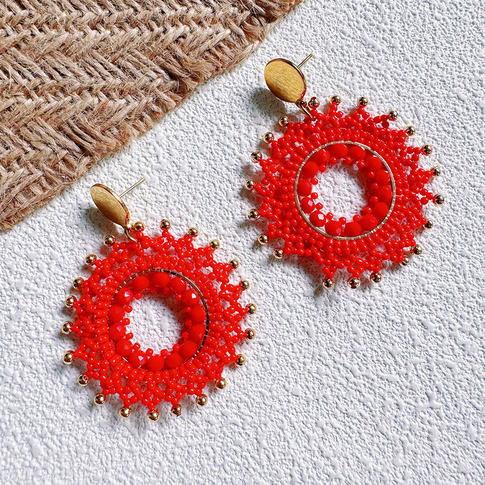 Bohemian Handmade Beaded Clay Stud Earrings – Vintage Geometric Design