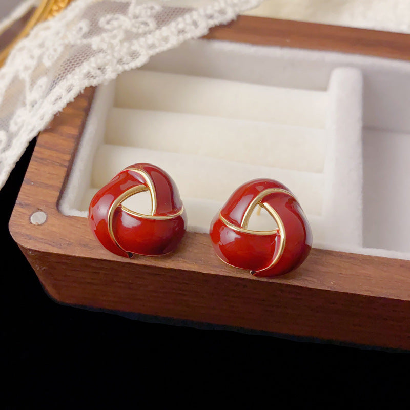 Luxury Red Enamel Triangle Stud Earrings – Minimalist Geometric Design