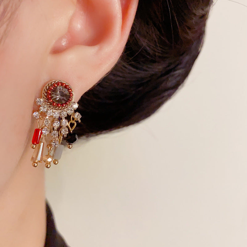 Elegant Zircon Round Ring Tassel Drop Earrings – Geometric Design