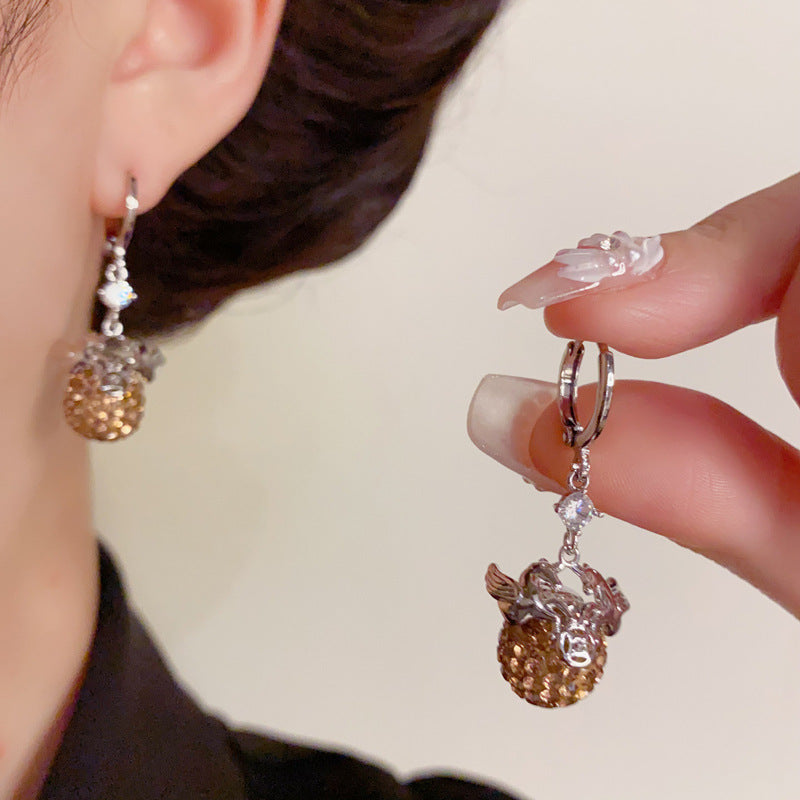 Elegant Horse Red Zircon Ball Tassel Earrings – Zodiac Design