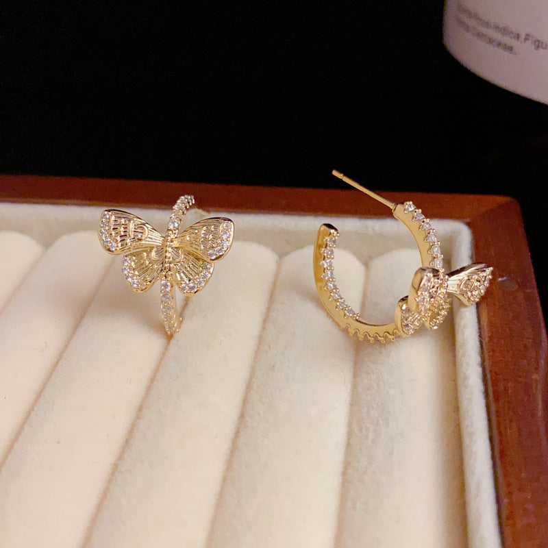 14K Gold-Plated Metal Butterfly C-Shaped Hoop Earrings -Chic & Elegant