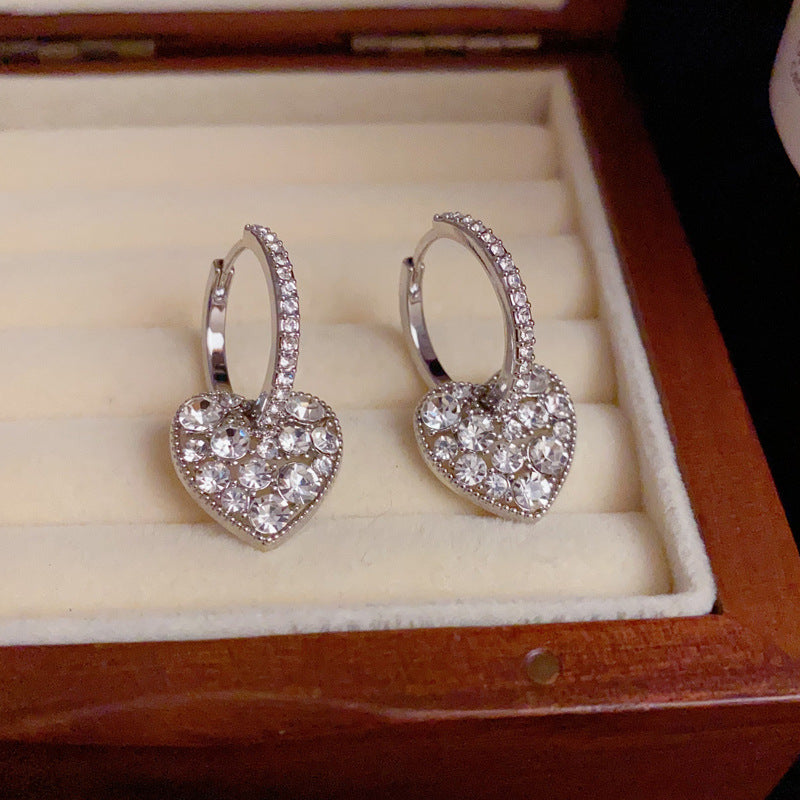 14K Gold-Plated Diamond Heart Earrings - Elegant Minimalist Design