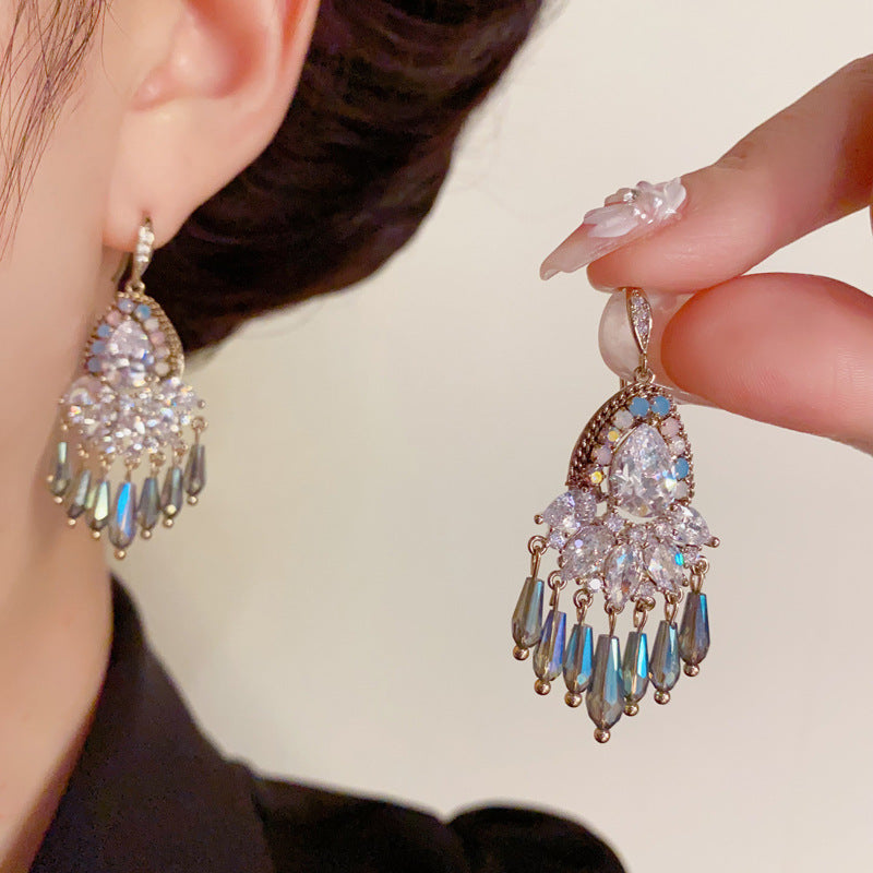 Handcrafted Zircon Teardrop Tassel Drop Earrings – Elegant Design