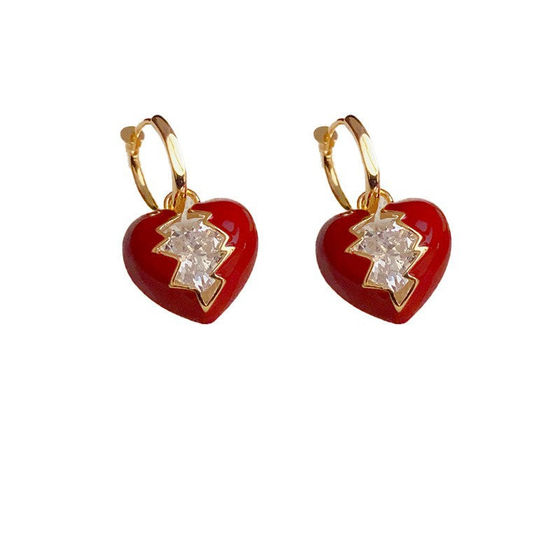 Luxury Enamel Heart & Zircon Ear Cuff – Elegant Design