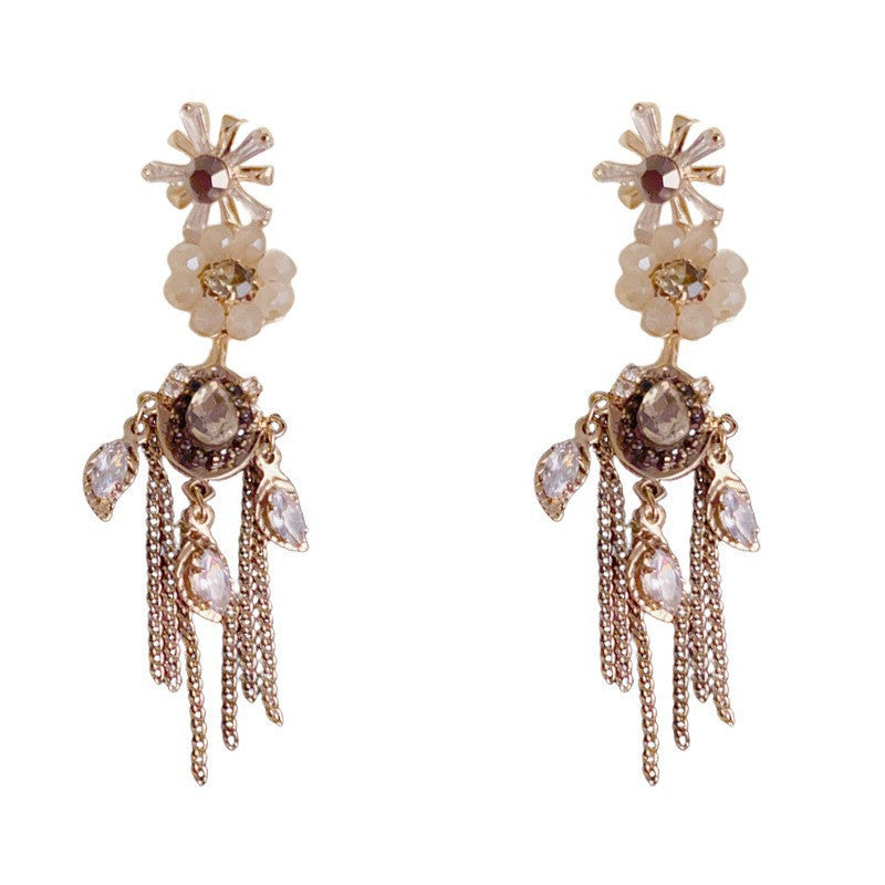 Eaioncol Handmade Petal Chain Tassel Drop Earrings Gold