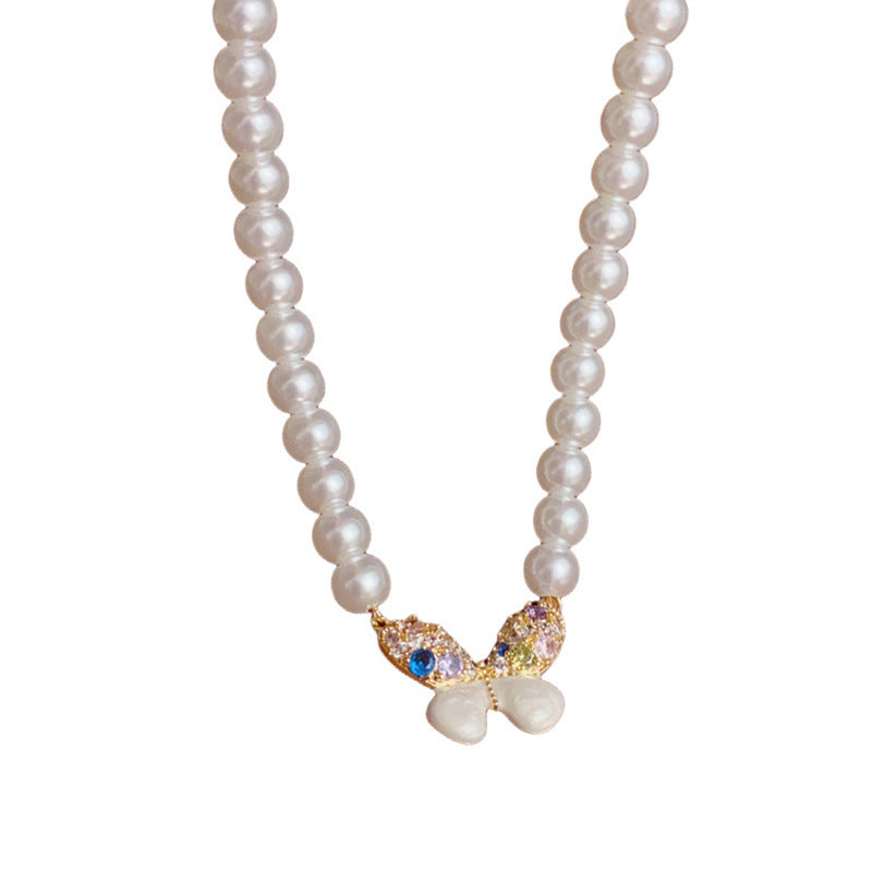 14K Gold-Plated Colorful Butterfly Pearl Necklace –Elegant Sweet Style