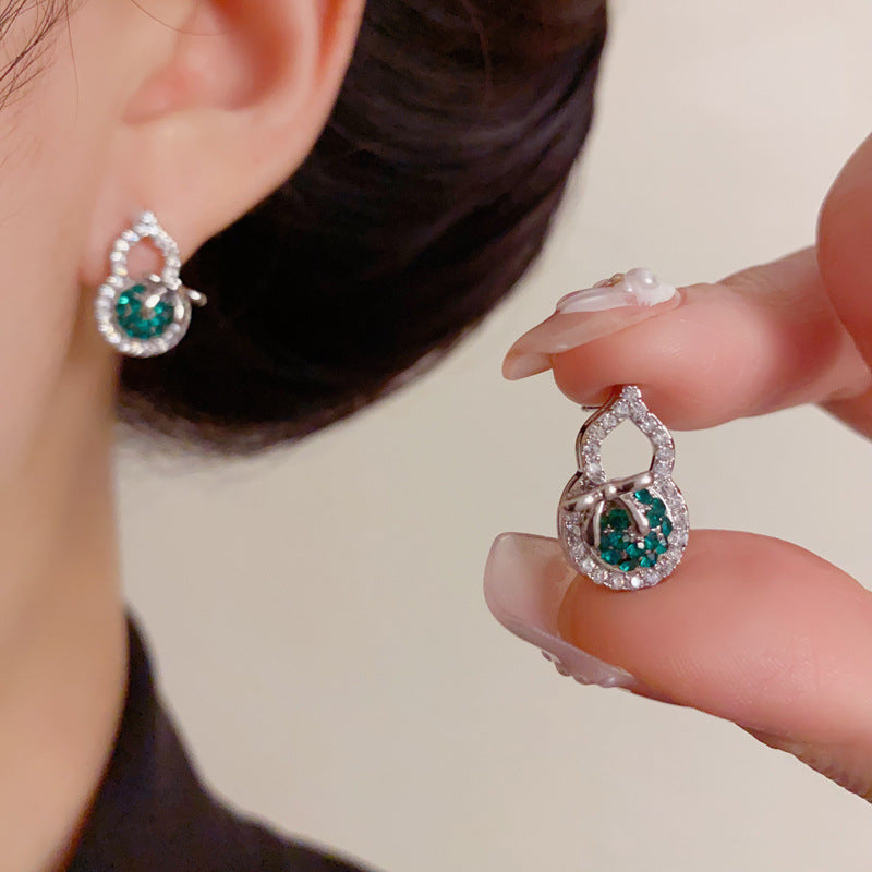 Luxury Full-Zircon Bow Gourd Stud Earrings – Elegant Design