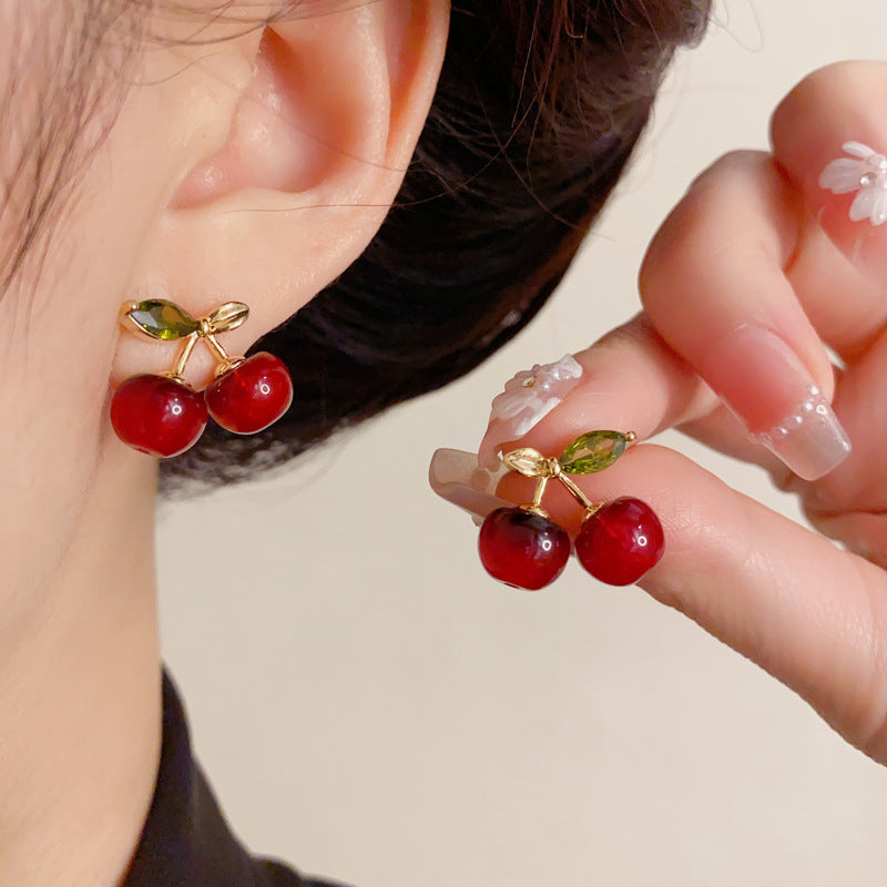 Elegant Red Cherry Stud Earrings – Sweet Fruit Design