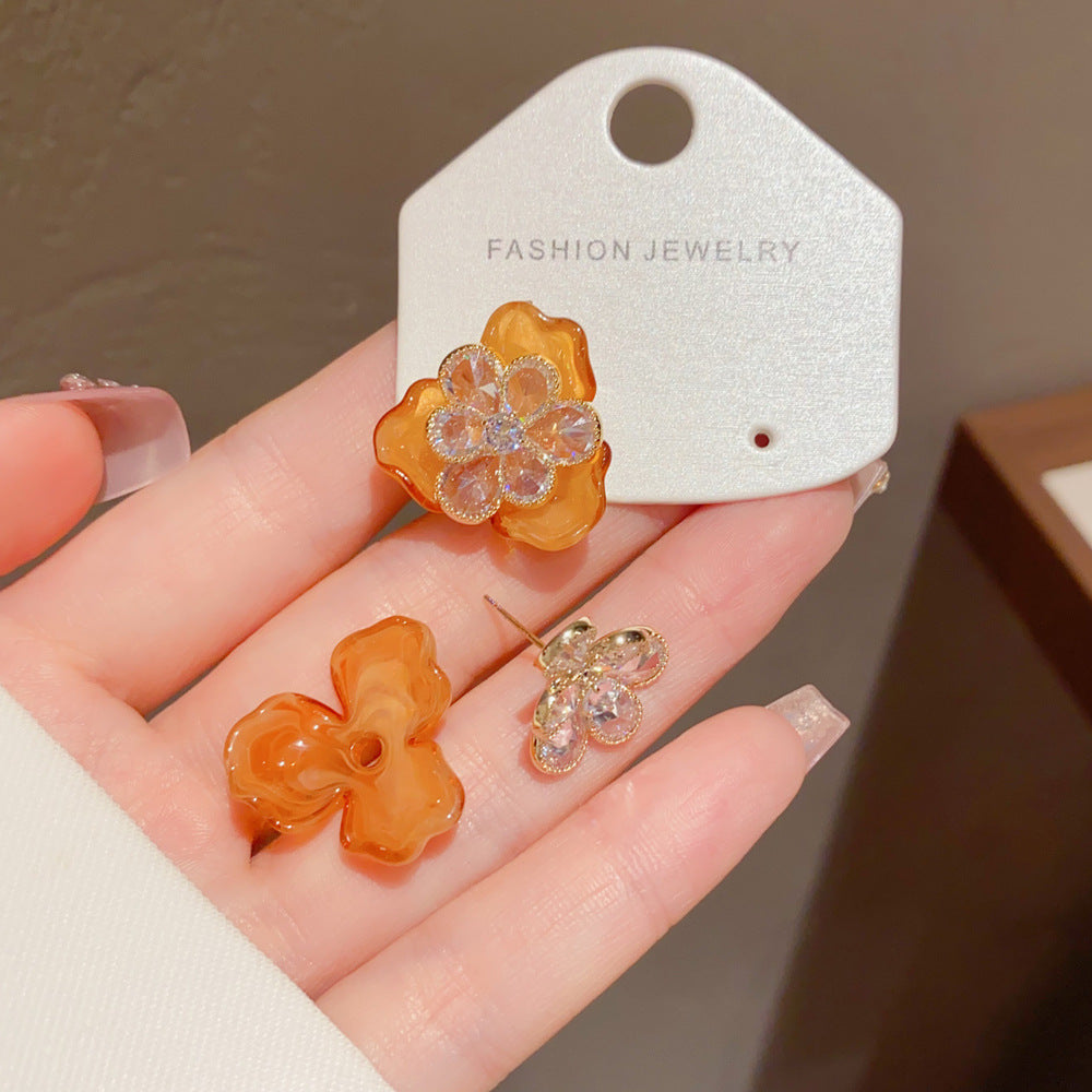 Eaioncol Two-Way CZ Petal Stud Earrings Gold