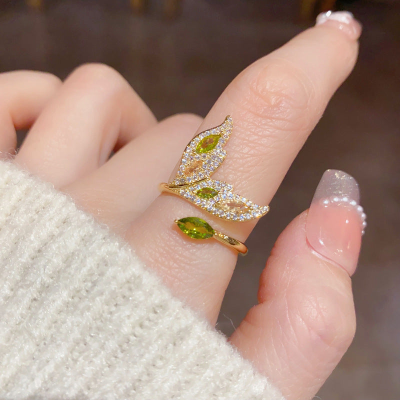 14K Gold-Plated Zircon Fish Tail Adjustable Ring - Elegant Minimalist