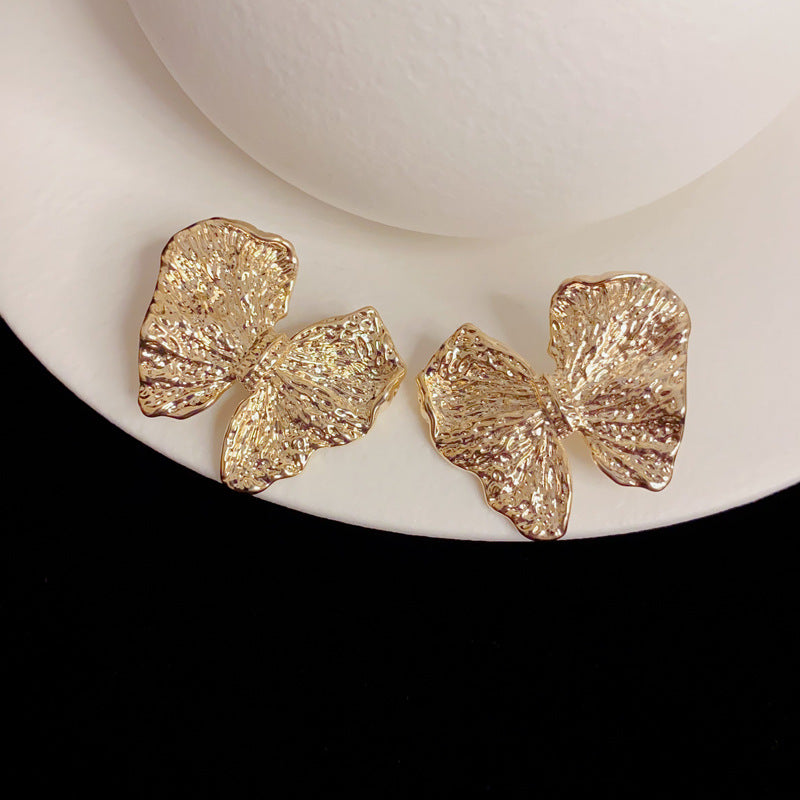 Eaioncol Textured Metal Butterfly Earrings Gold