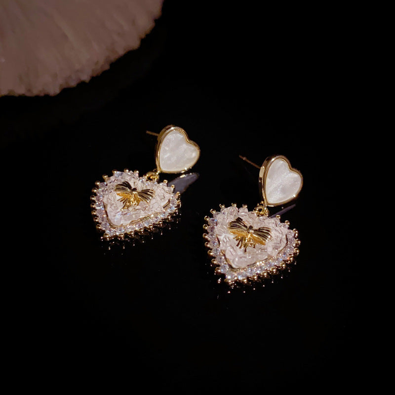 14K Gold-Plated Pink Heart Bow Drop Earrings – Sweet Chic Design