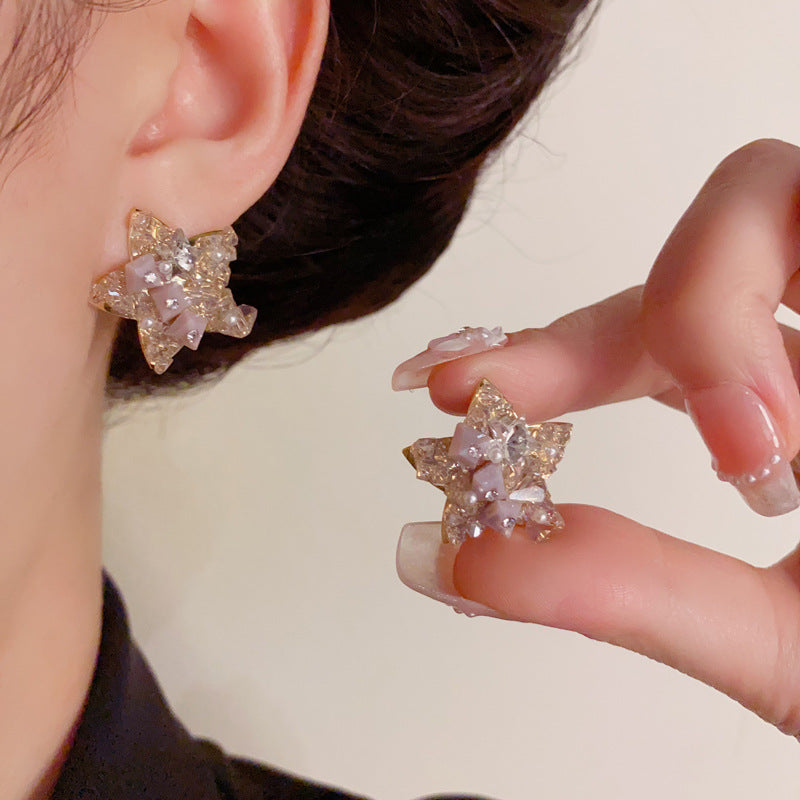 Luxury Full-Crystal Star Stud Gold Earrings – Elegant Design