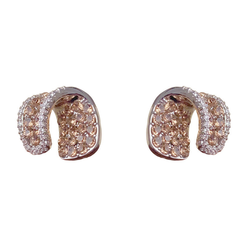Elegant Full-Zircon Geometric Stud Earrings – French Minimalist Design