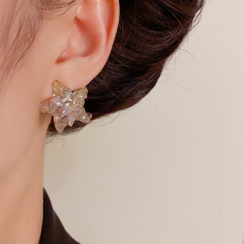 Luxury Full-Crystal Star Stud Gold Earrings – Elegant Design