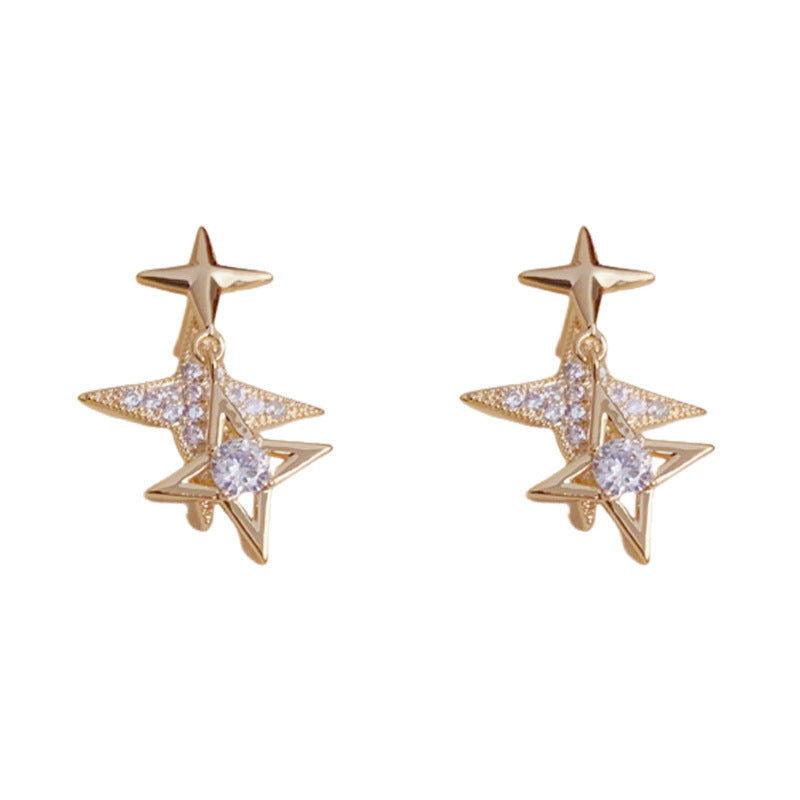 Luxury Zircon Metal Star Tassel Drop Gold Earrings – Elegant Design