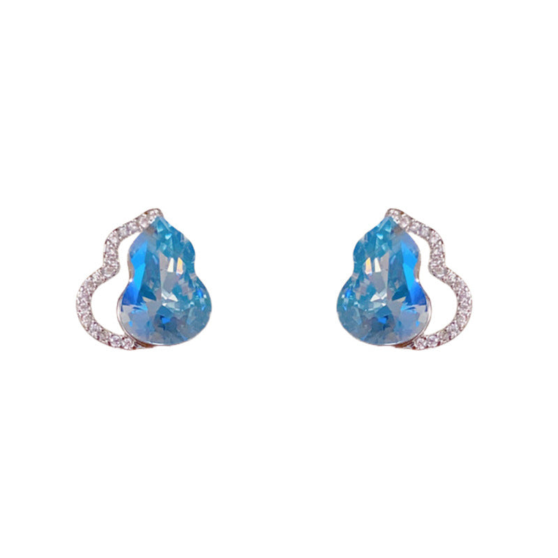 Elegant Full-Zircon Crystal Gourd Stud Earrings – Floral Design