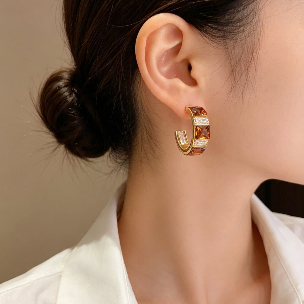 Eaioncol Square CZ Hoop Earrings Gold