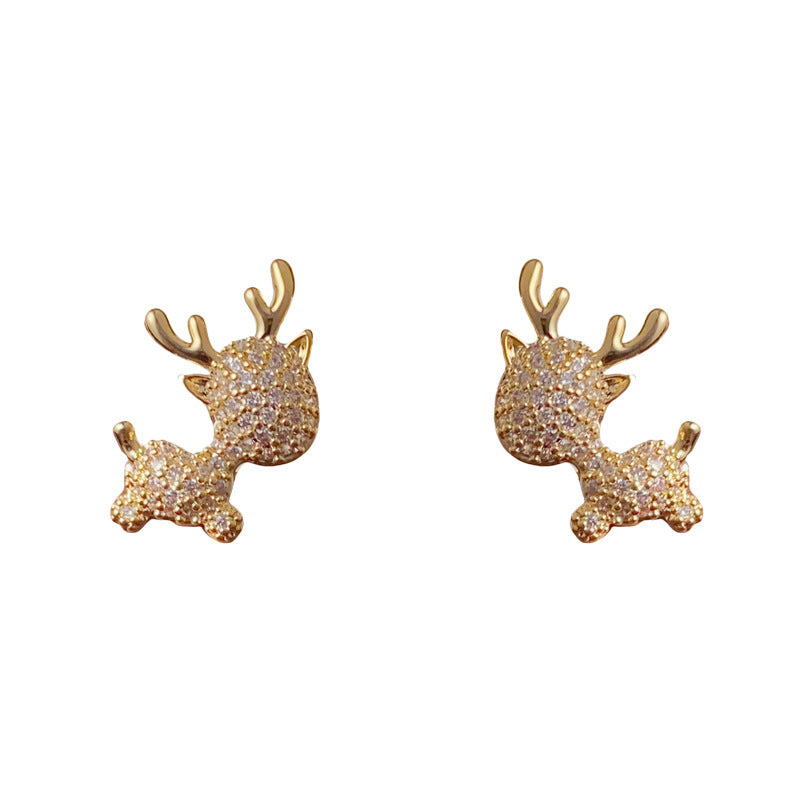 Luxury Full-Zircon Christmas Reindeer Stud Earrings – Animal Design