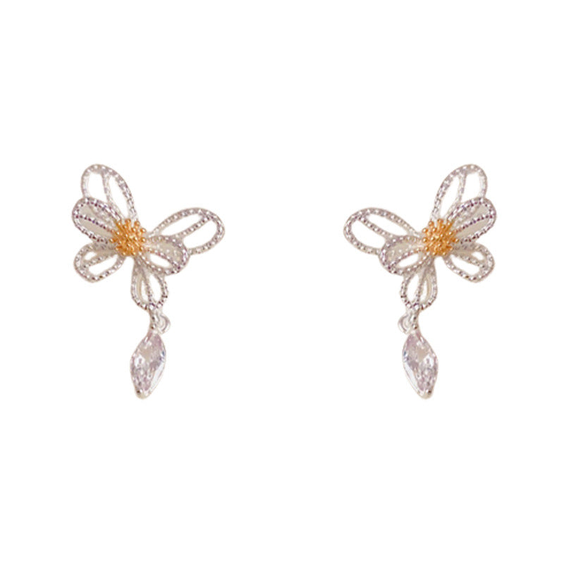 Luxury Hollow Butterfly & Droplet Drop Sliver Earrings– Elegant Design