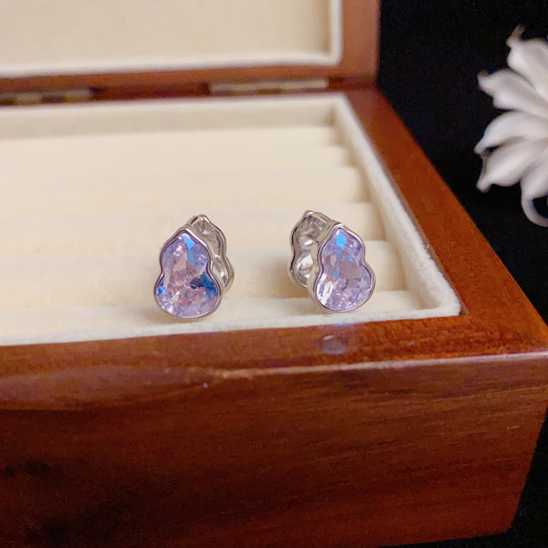 Elegant Full-Zircon Double-Sided Gourd Earrings – Floral Design