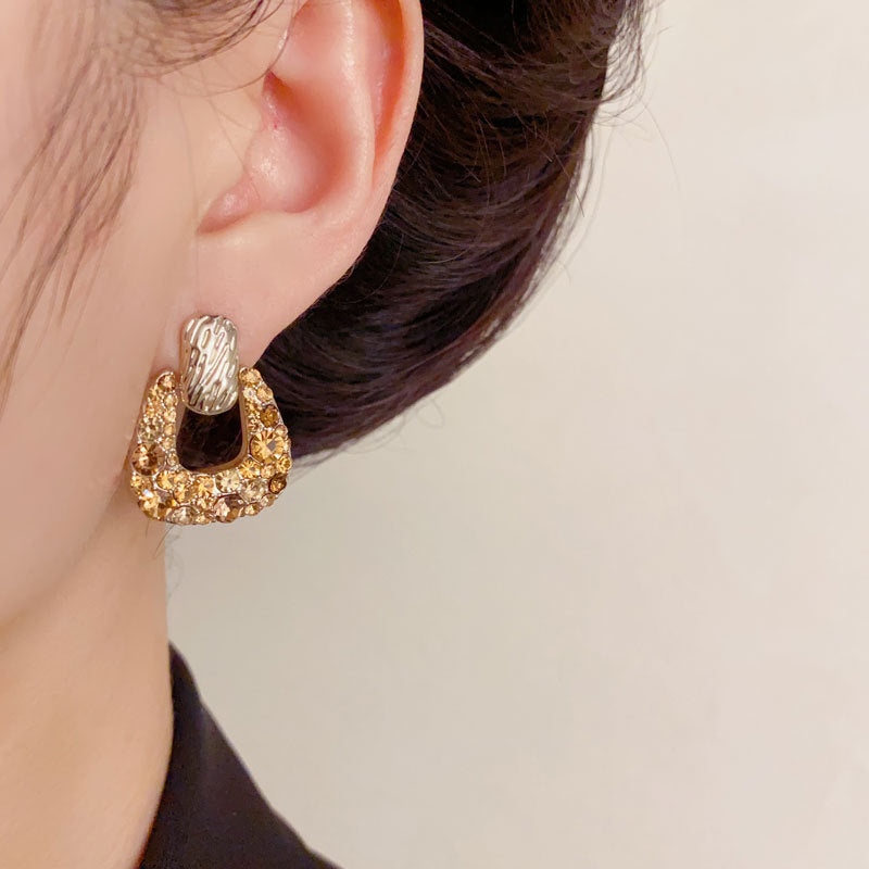 Luxury Gold-Silver Zircon Geometric Stud Earrings – Elegant Design