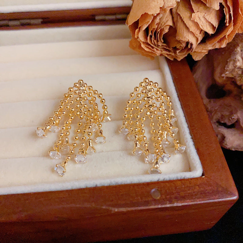 Luxury Fireworks Zircon Tassel Stud Earrings– Elegant Geometric Design