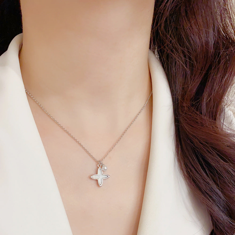 Eaioncol Mother of Pearl Clover Necklace 14K Gold & Silver Plated