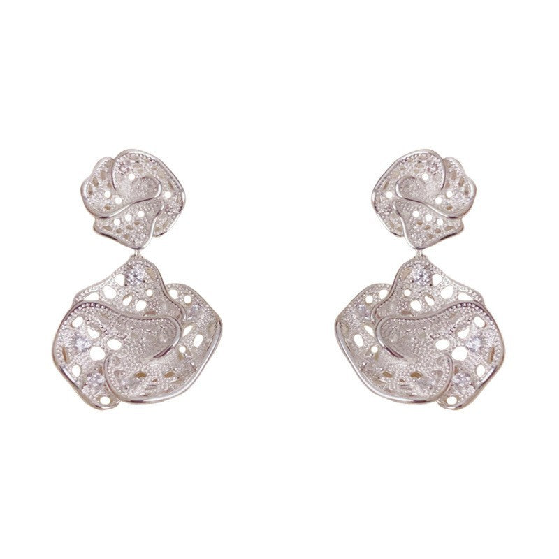 Elegant Metal Hollow 3D Flower Drop Earrings – Floral Design
