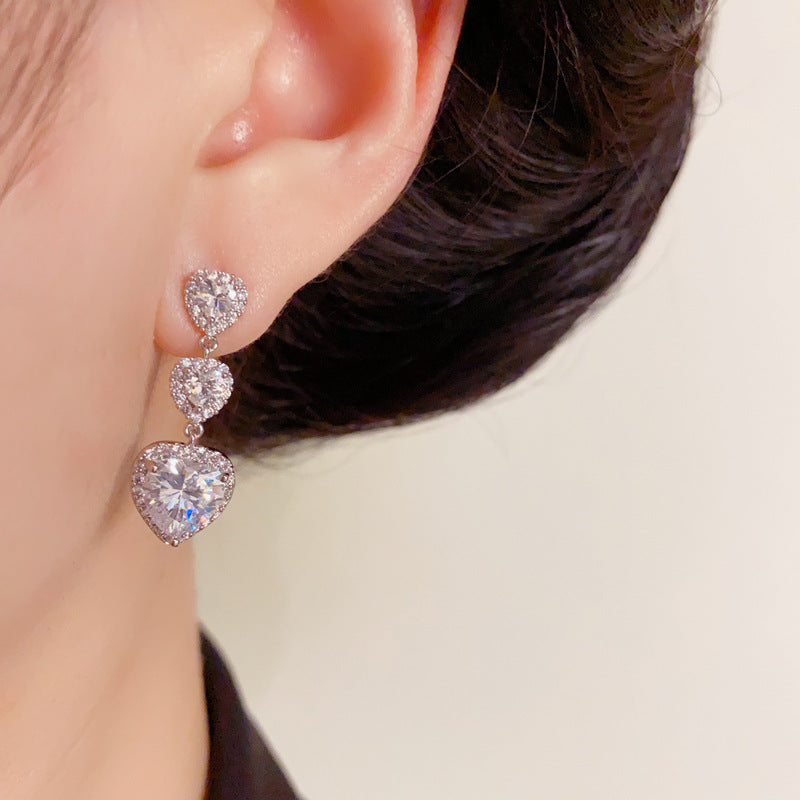 Luxury Full-Zircon Heart Tassel Drop Earrings – Elegant Design