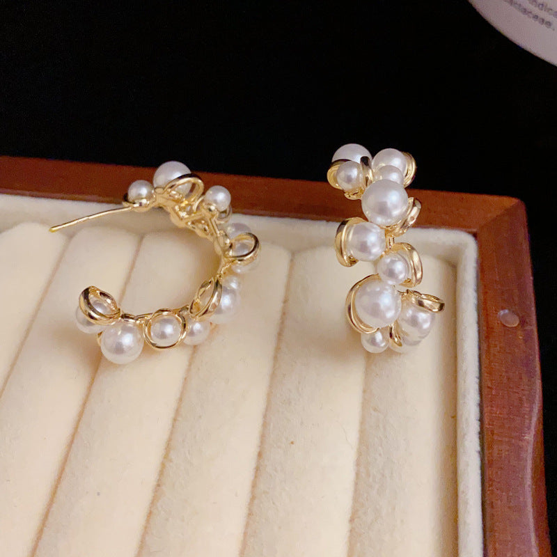 14K Gold-Plated Pearl Wrap Hoop Earrings - Elegant Minimalist