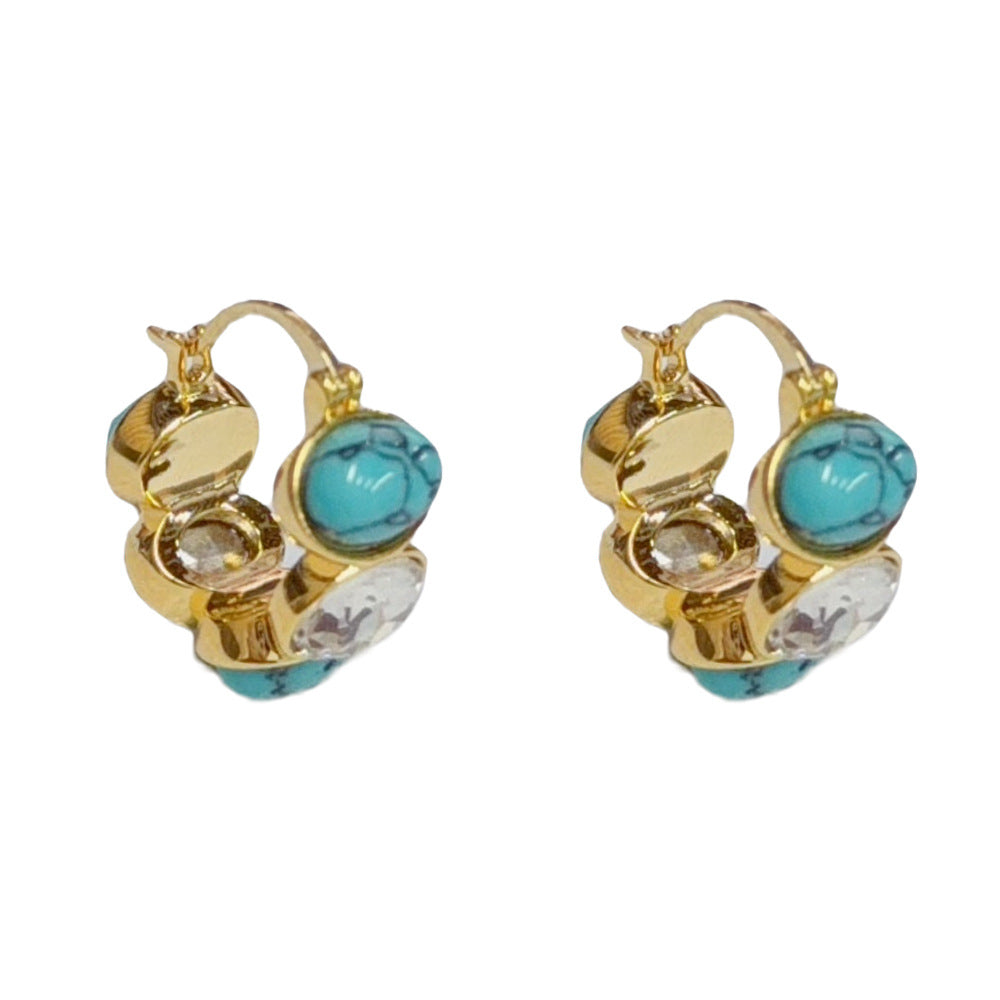 Eaioncol Turquoise Geometric Hoop Earrings Gold
