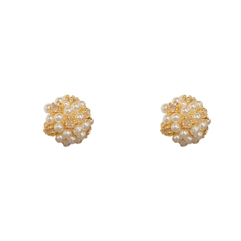 14K Gold Pearl Ball Mini Stud Earring - Chic Elegance Design