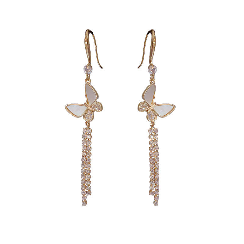 14K Gold-Plated Shell Butterfly Tassel Earrings - Chic Elegance Design