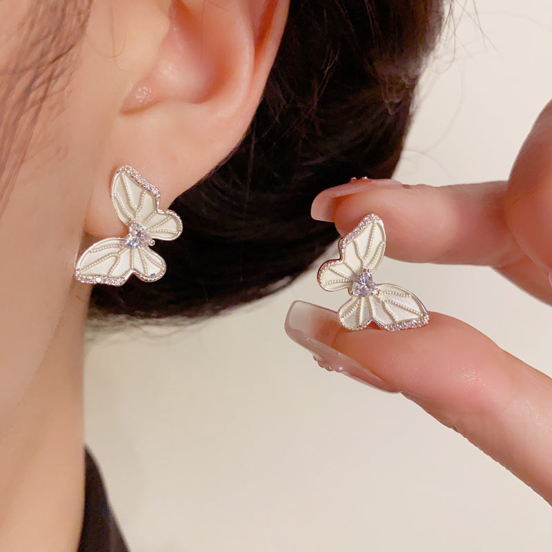 14K Gold Luxury Zircon Butterfly Stud Earrings – Animal-Inspired