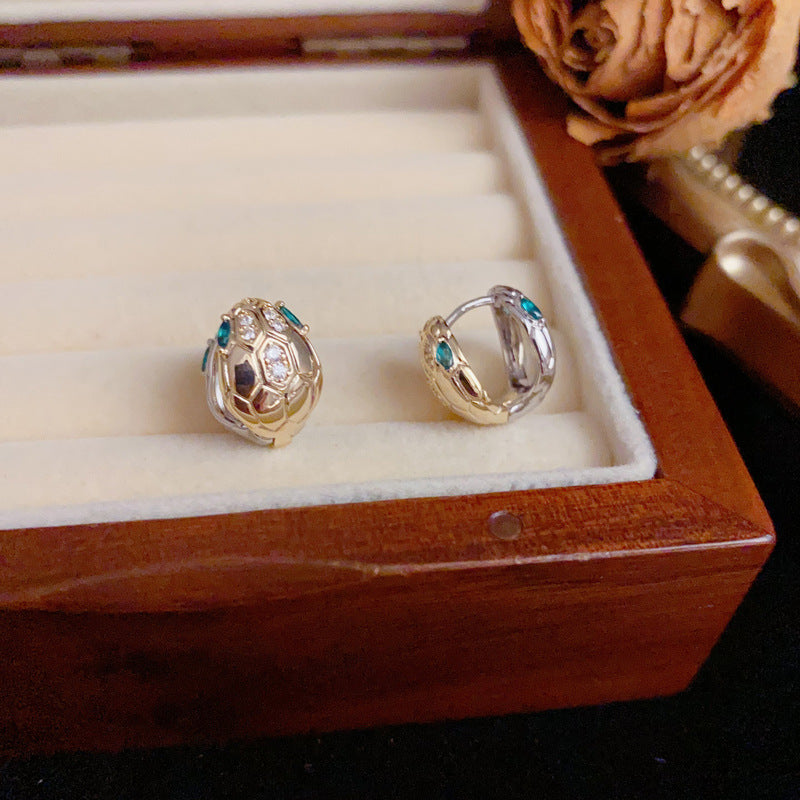 French-Style Gold-Silver Snake Earrings – Animal-Inspired Design