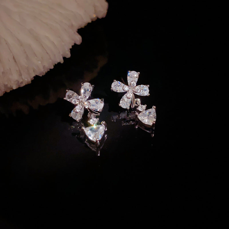 Elegant Full-Zircon Petal Teardrop Earrings – Floral Design