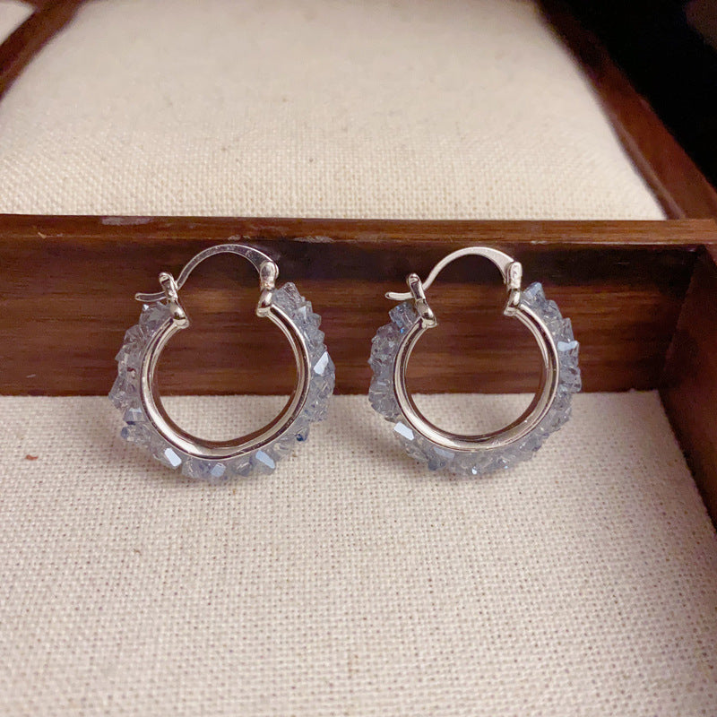 14K Gold Crystal Circle Hoop Earrings – Elegant Minimalist Style