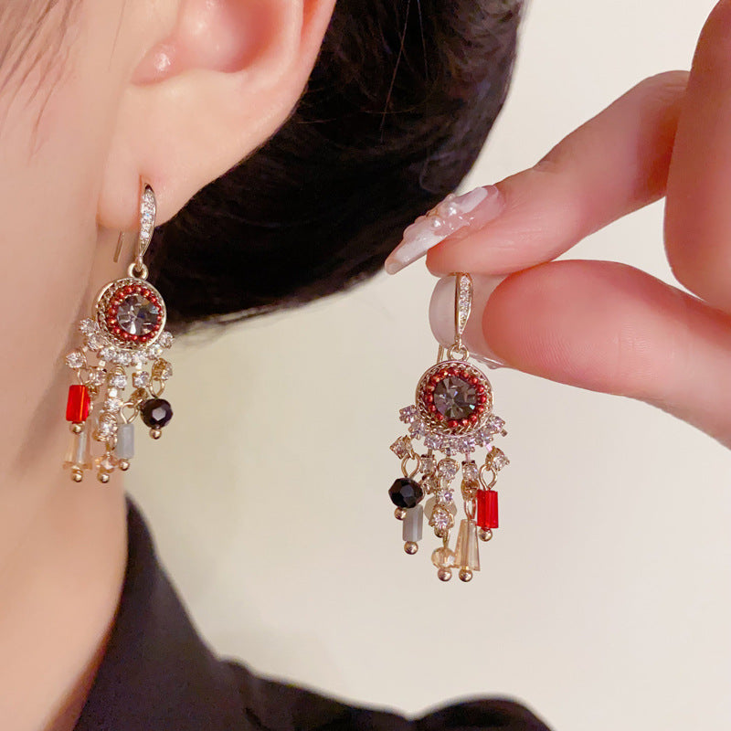 Elegant Zircon Round Tassel Ear Hook Earrings – Geometric Design