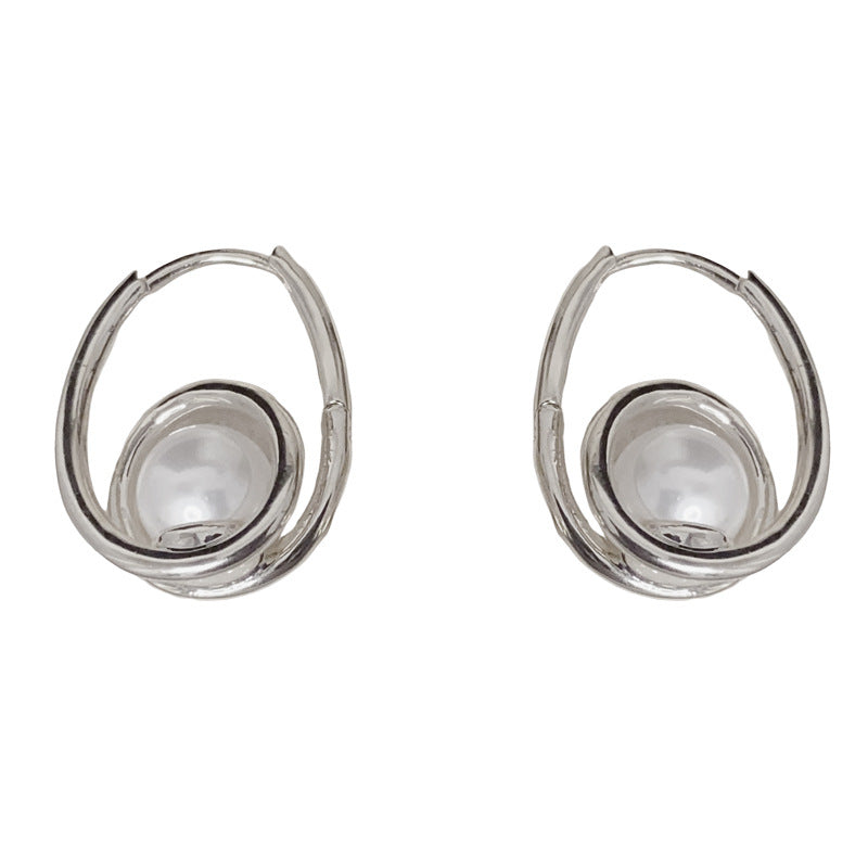 Eaioncol Twisted Metal Pearl Hoop Earrings Gold Silver
