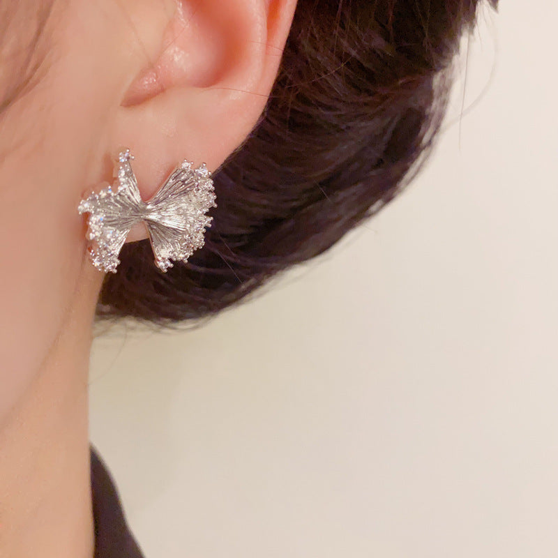 Luxury Pleated Bow-Shaped & Zircon Stud Earrings – Elegant Design
