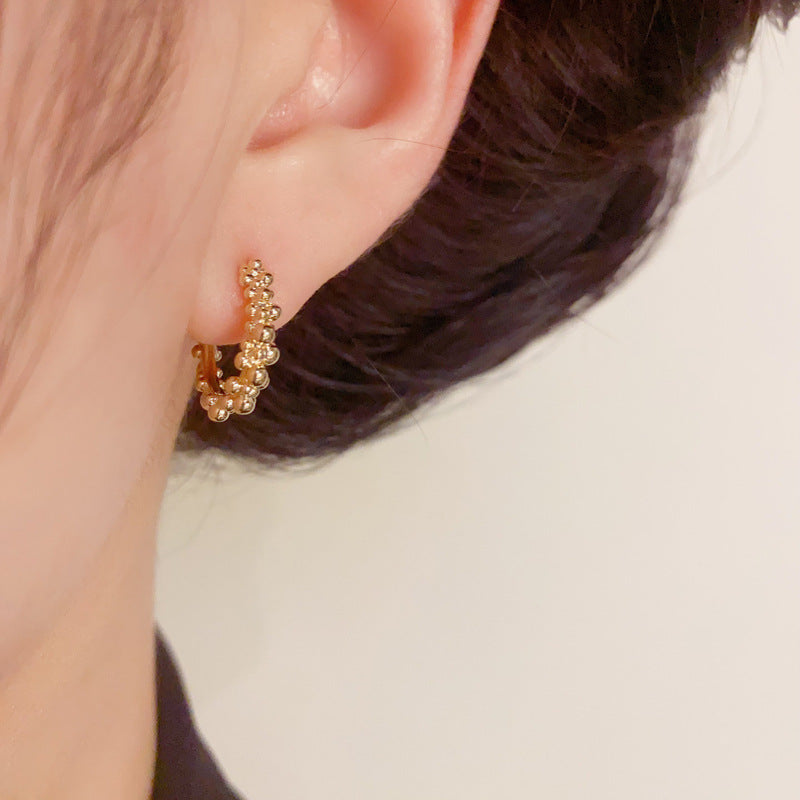 Minimalist Metal Bead Small Circle Earrings – Geometric Design